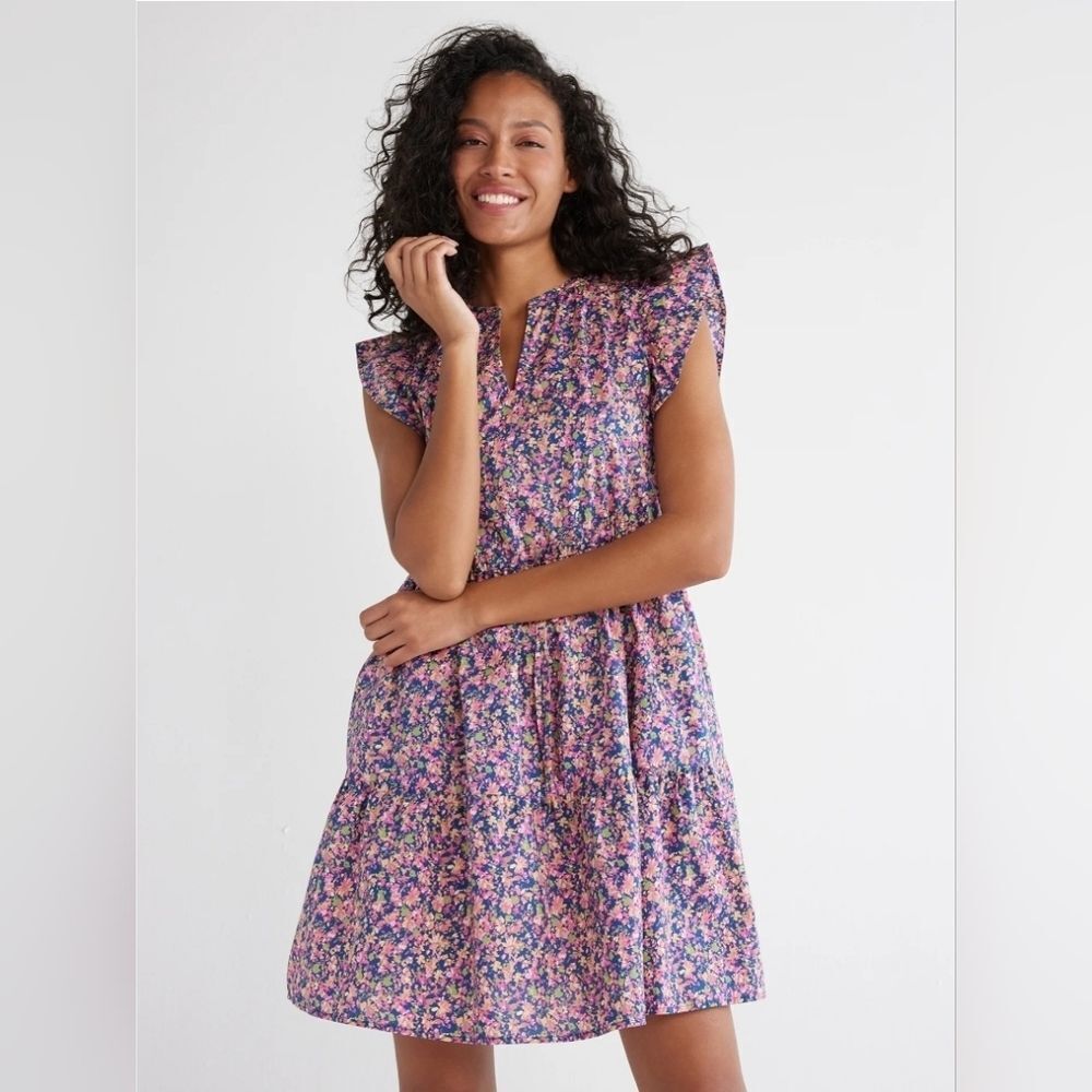 Time and Tru Pink, Blue, Green Floral Cotton Fit and Flare Dress Size M